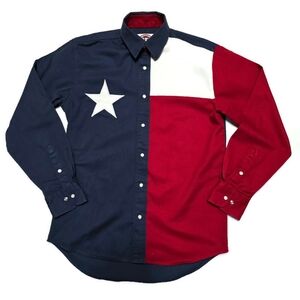 Vtg Larro Pearl Snap Western Shirt Texas Flag Cowboy Long Sleeve Rodeo Y2K Men M